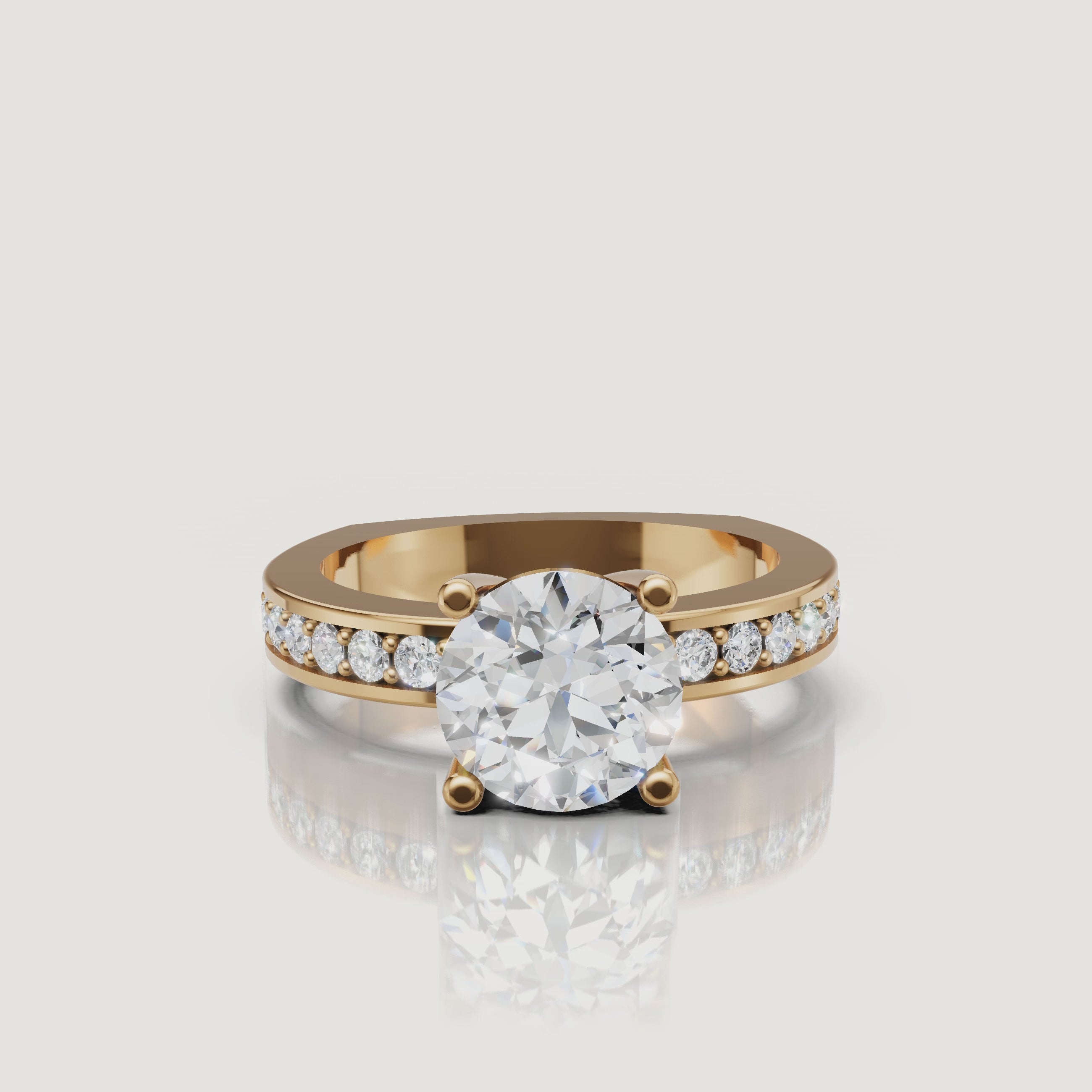 360 video of Raul Diamonds yellow gold round diamond engagement ring with pavé band