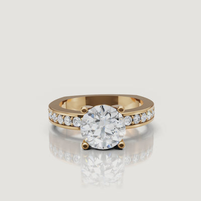 360 video of Raul Diamonds yellow gold round diamond engagement ring with pavé band