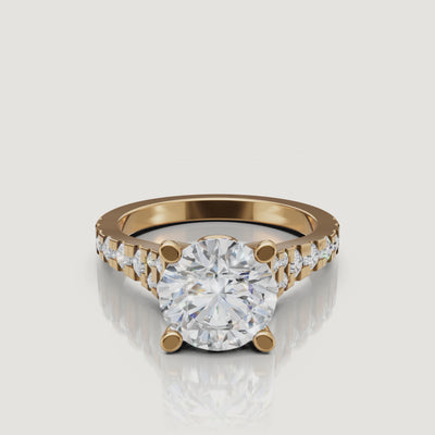 360 video of the Seo yellow gold round diamond engagement ring with pavé detailing by Raul Diamonds.