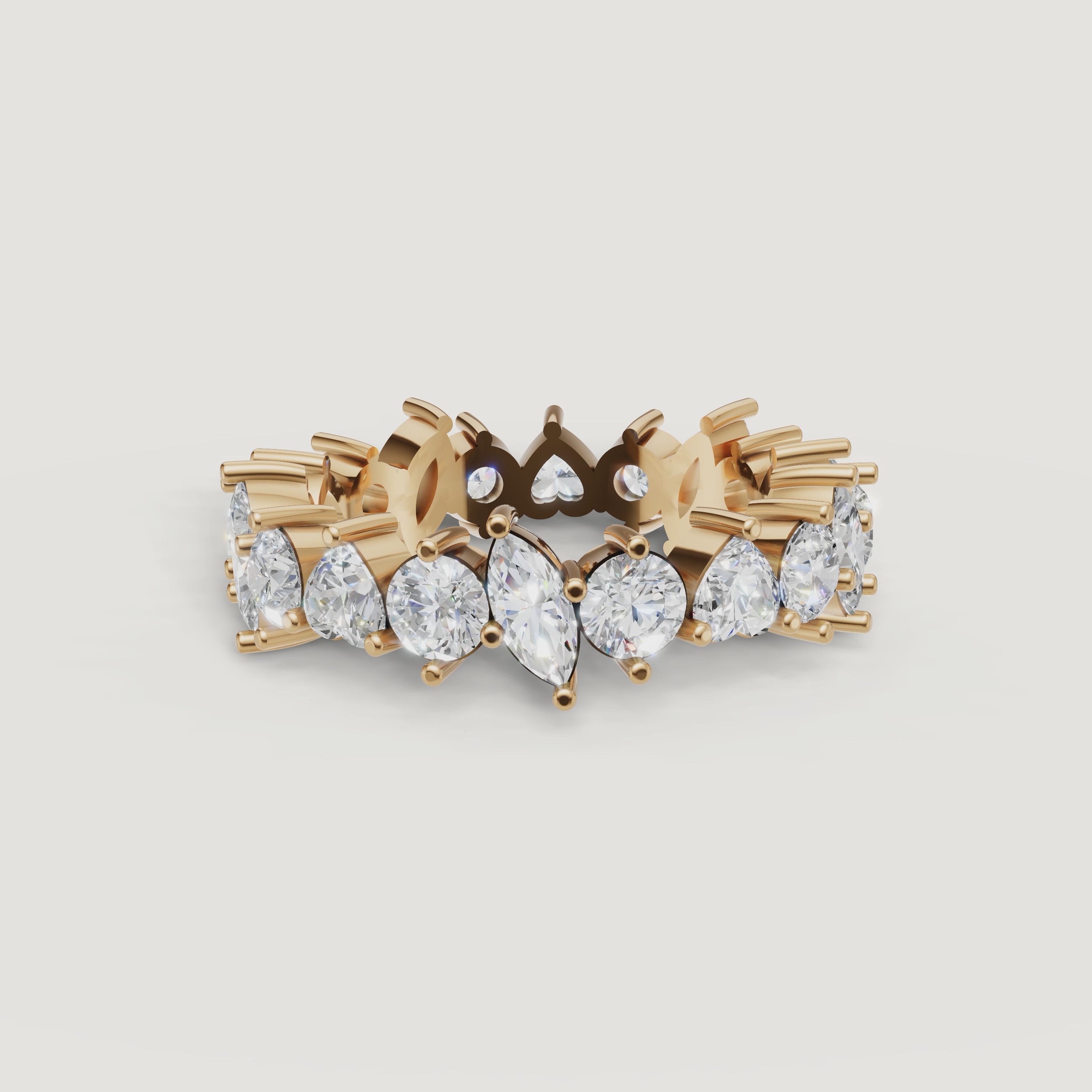 rotating view of marquise and round lab grown diamond eternity band