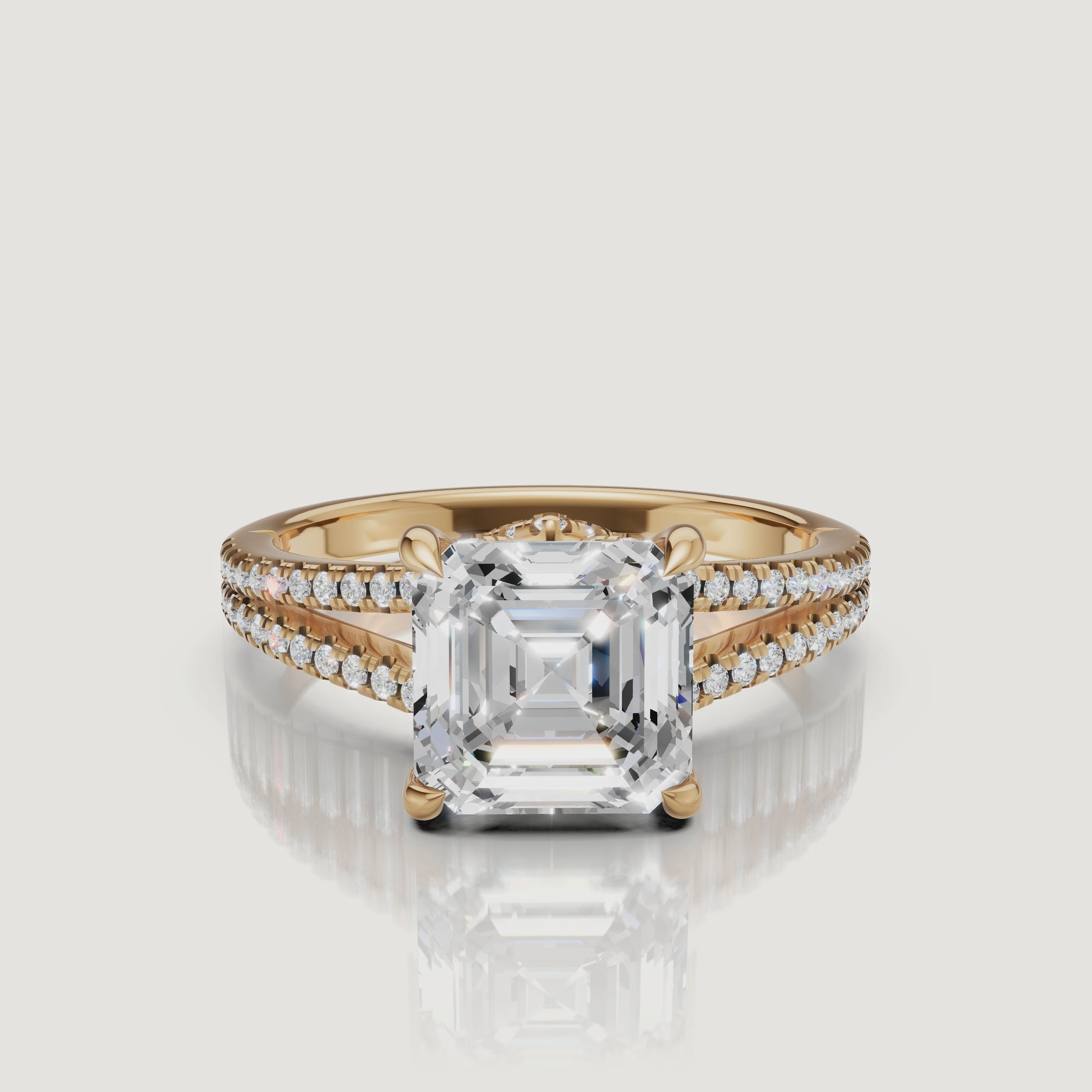 Asscher Cut Lab Grown Diamond Engagement Ring Video in 14K Yellow Gold – Raul Diamonds