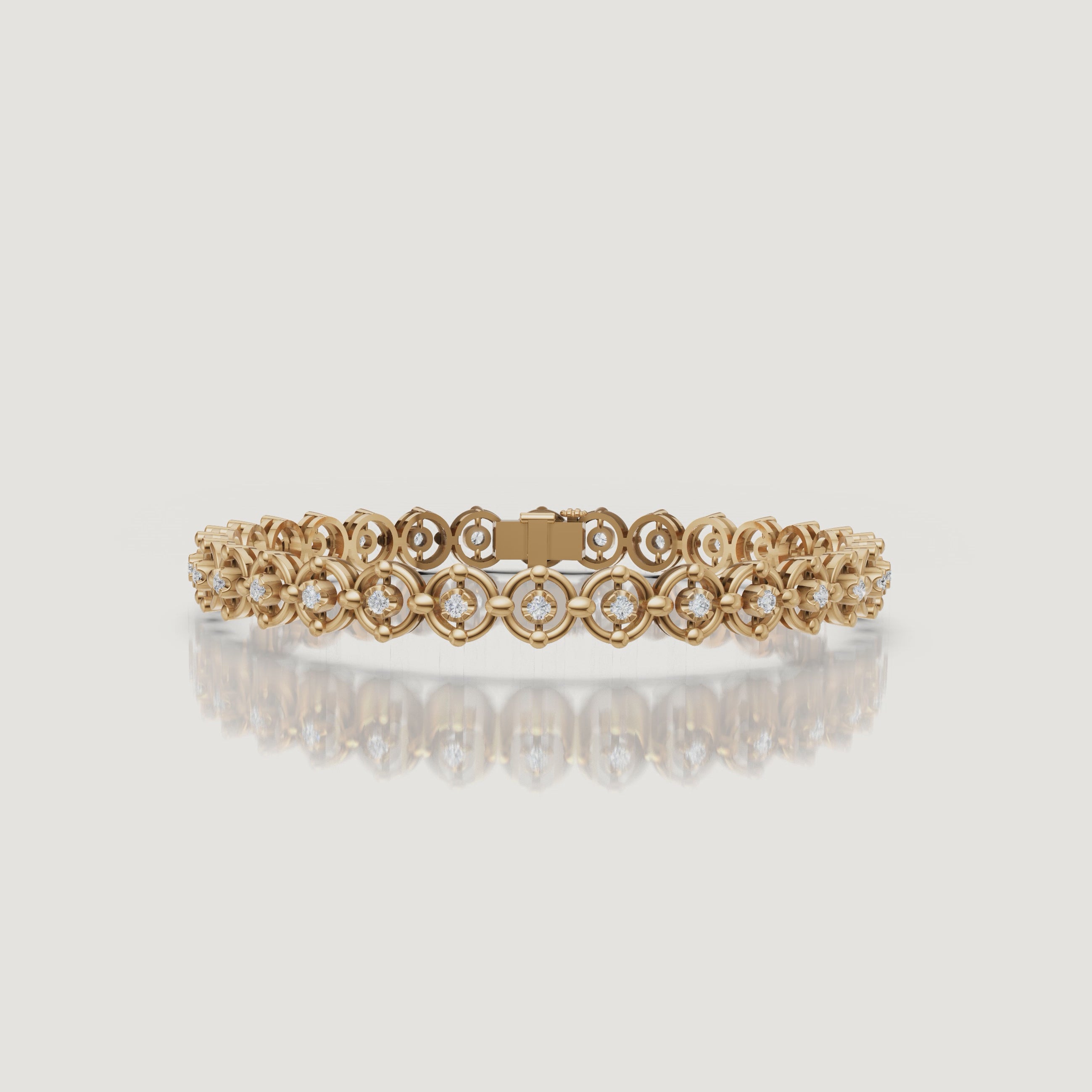 Luxury yellow gold floral diamond bracelet video by Raul Diamonds with sparkling lab grown diamonds, cinematic close-up wrist shots, elegant hand movement, and premium fine jewelry styling