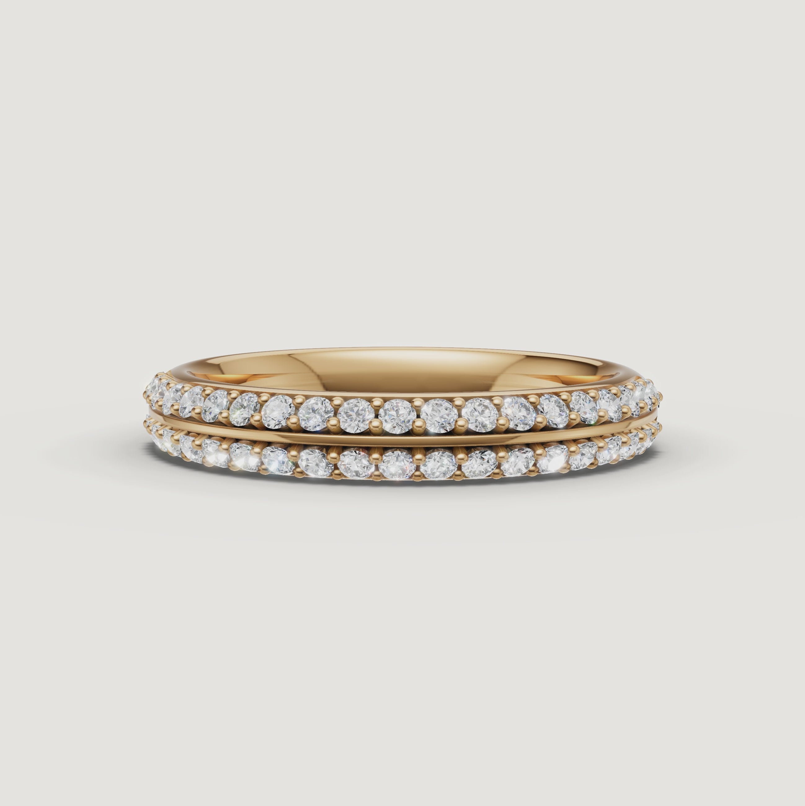 Round lab grown diamond pavé wedding band video in 14K yellow gold by Raul Diamonds