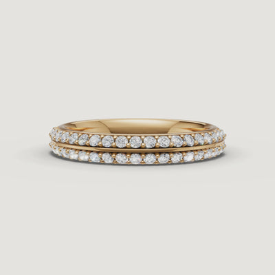 Round lab grown diamond pavé wedding band video in 14K yellow gold by Raul Diamonds