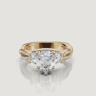 Heart Shape Three Stone Lab Diamond Ring Video in Yellow Gold – Raul Diamonds
