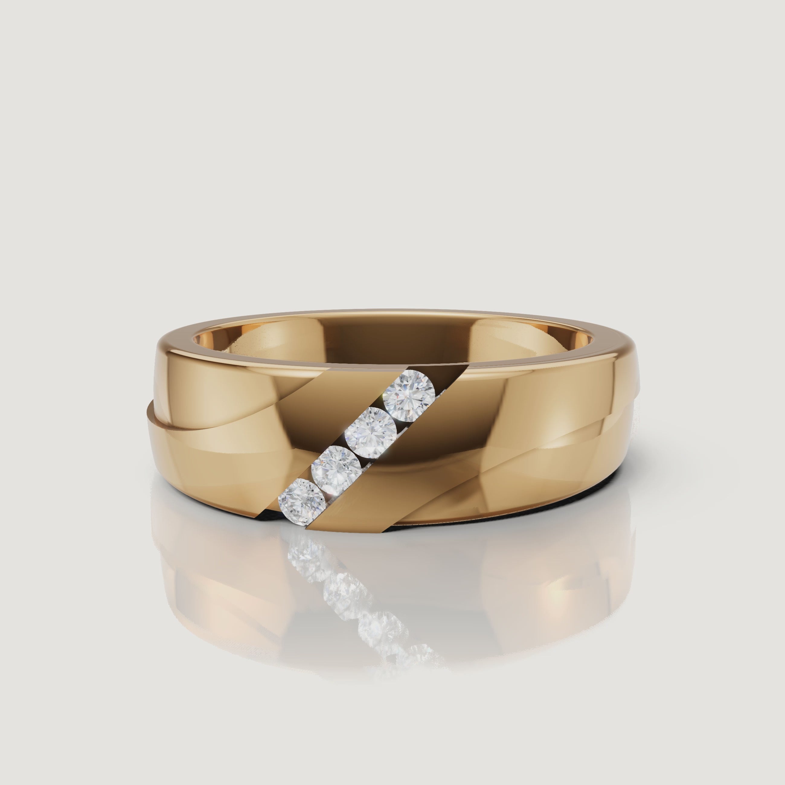 360 rotating video of Raul Diamonds yellow gold diamond wedding band with diagonal diamond setting