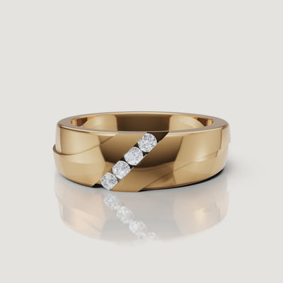 360 rotating video of Raul Diamonds yellow gold diamond wedding band with diagonal diamond setting