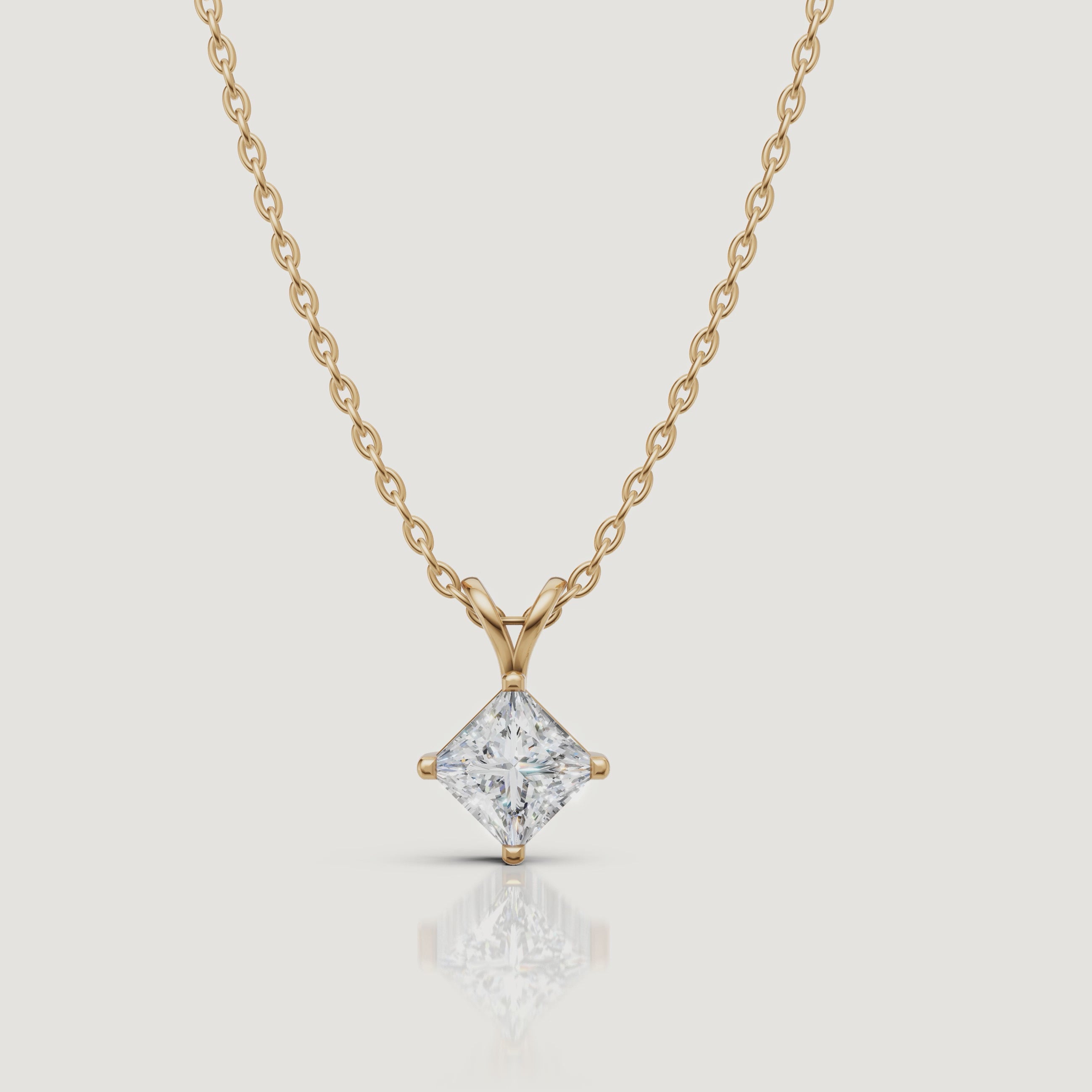 Yellow Gold Princess Cut Diamond Pendant Necklace Video by Raul Diamonds
