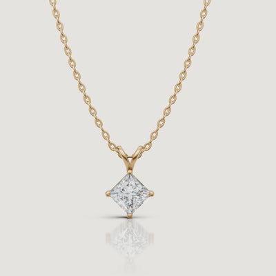 Yellow Gold Princess Cut Diamond Pendant Necklace Video by Raul Diamonds