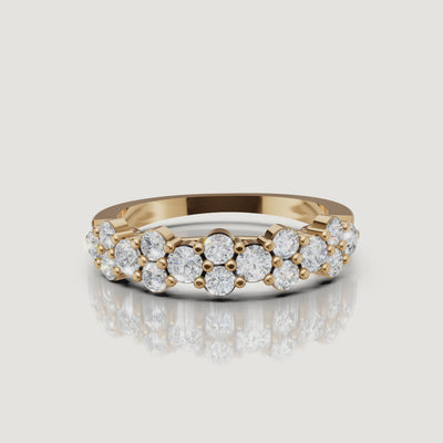 360 rotating video of Raul Diamonds yellow gold floral diamond wedding band with round brilliant clusters