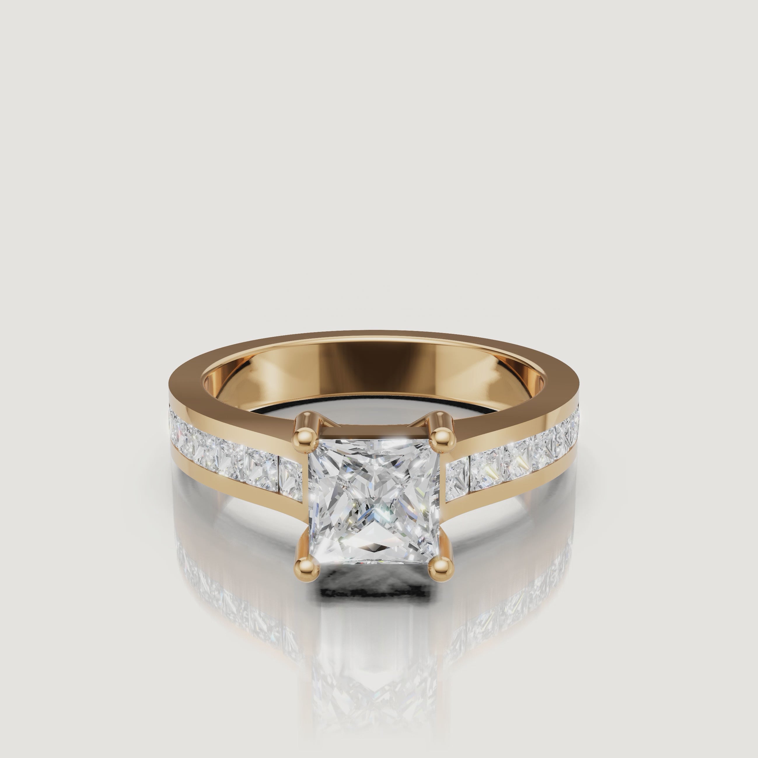 360 video of Raul Diamonds yellow gold princess cut diamond engagement ring with channel set band