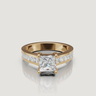 360 video of Raul Diamonds yellow gold princess cut diamond engagement ring with channel set band