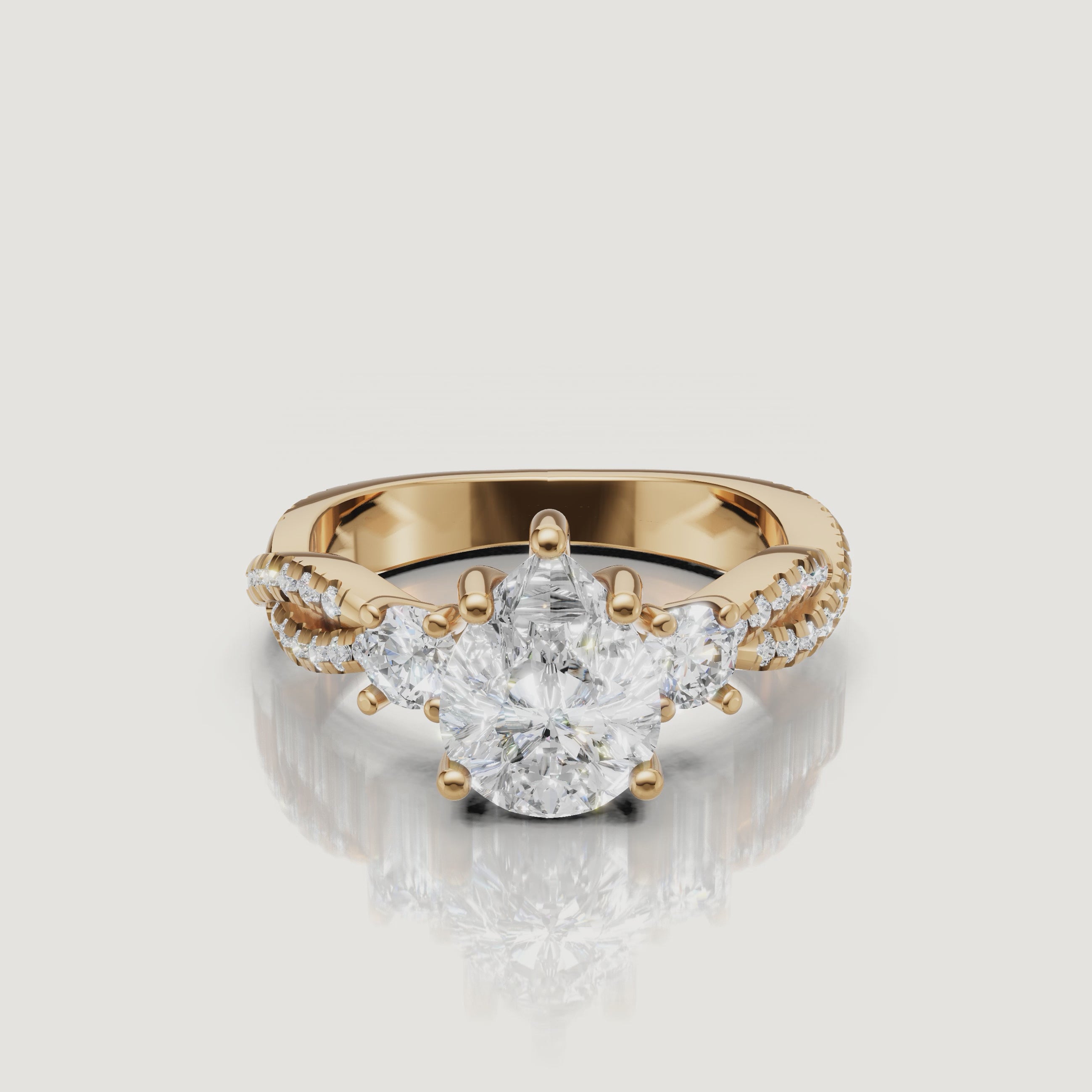 Pear Three Stone Lab Diamond Ring Video in Yellow Gold – Raul Diamonds