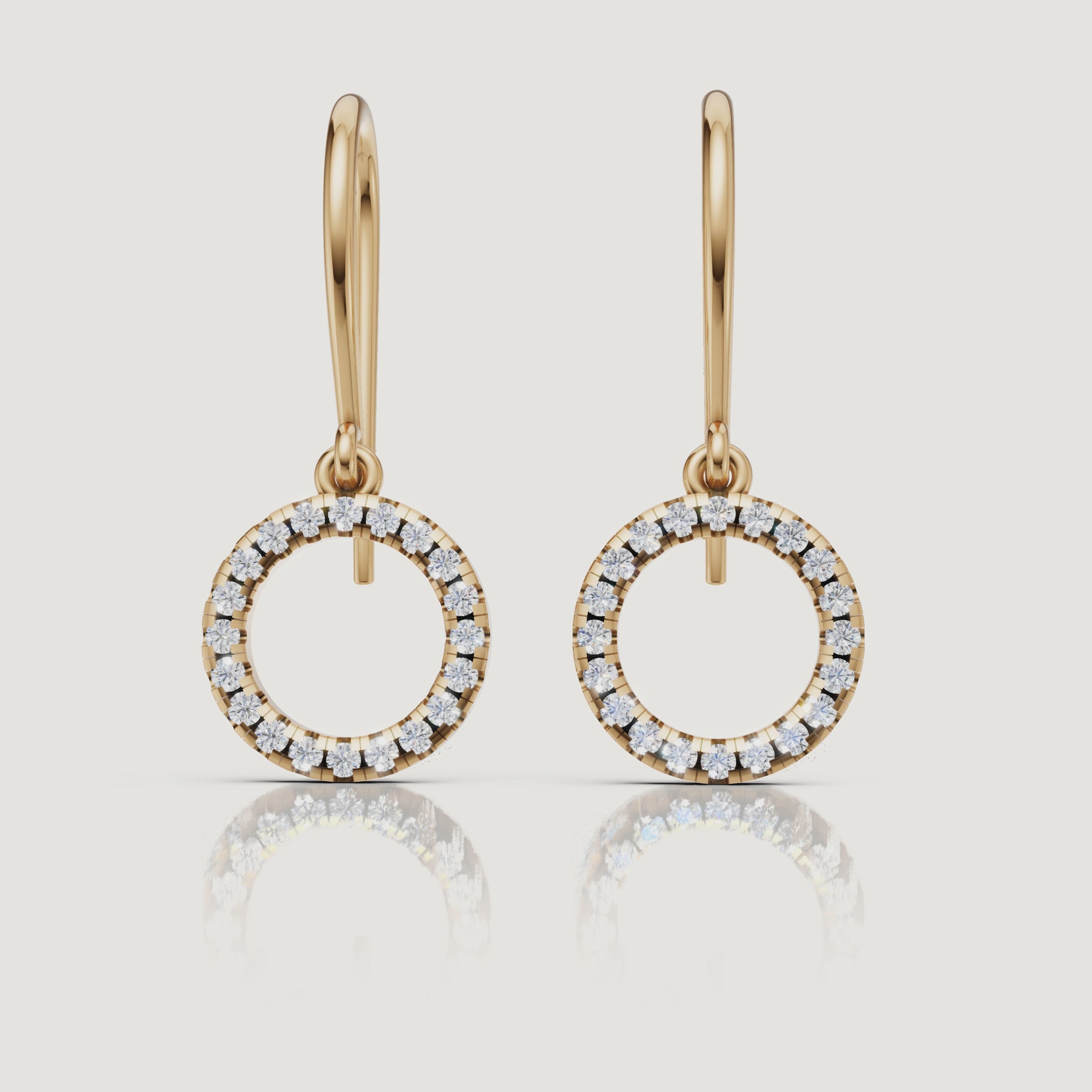 Yellow gold diamond circle drop earrings sparkling video by Raul Diamonds
