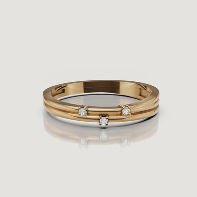 Yellow gold minimalist diamond wedding band video by Raul Diamonds with floating diamond design