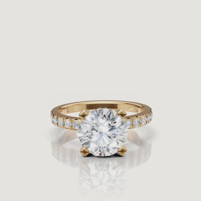 360 video of Raul Diamonds round solitaire engagement ring in yellow gold with pavé diamonds.