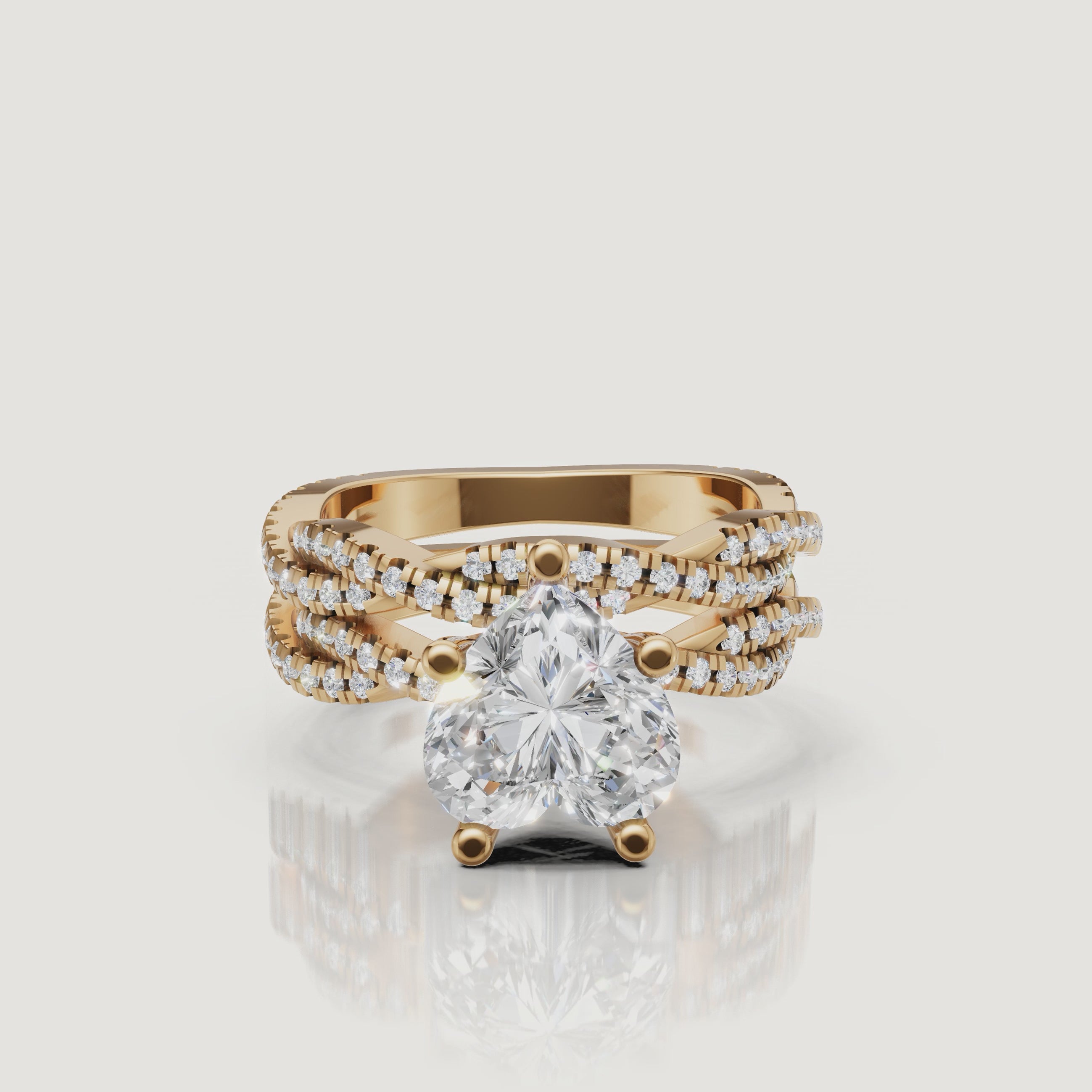 Yellow Gold Heart Cut Split Shank Bridal Set Video by Raul Diamonds