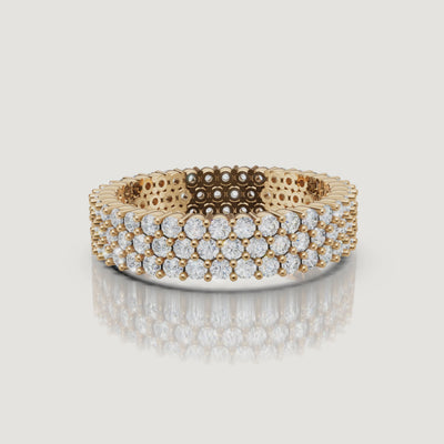 360 degree video of Raul Diamonds yellow gold multi row diamond wedding band with pavé round diamonds and eternity styling