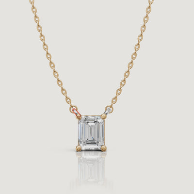 Yellow Gold Emerald Cut Lab Grown Diamond Pendant Necklace Video by Raul Diamonds