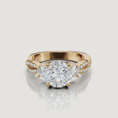 Round Three Stone Lab Diamond Ring Video in Yellow Gold – Raul Diamonds