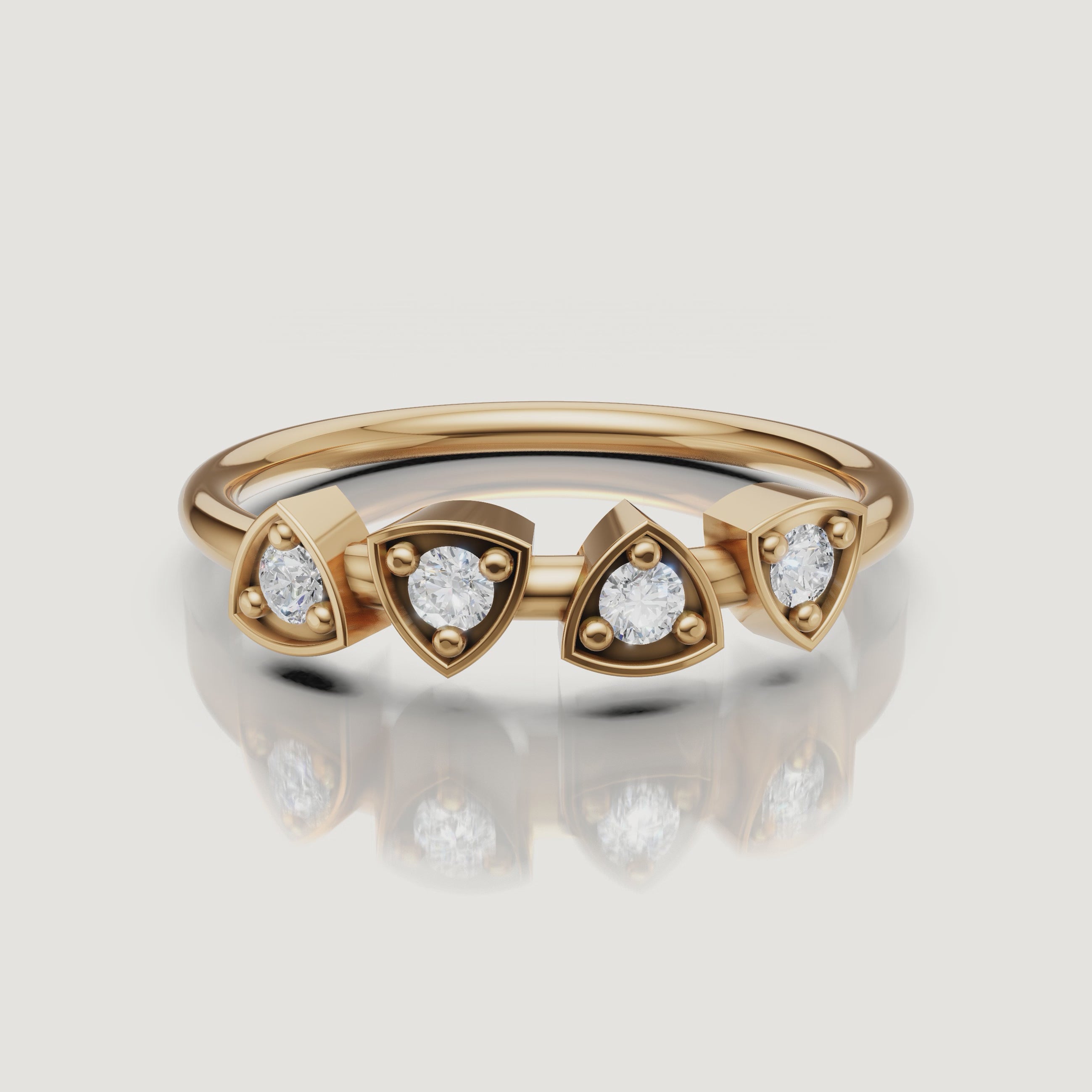 Yellow gold geometric diamond wedding band video with triangle settings Raul Diamonds