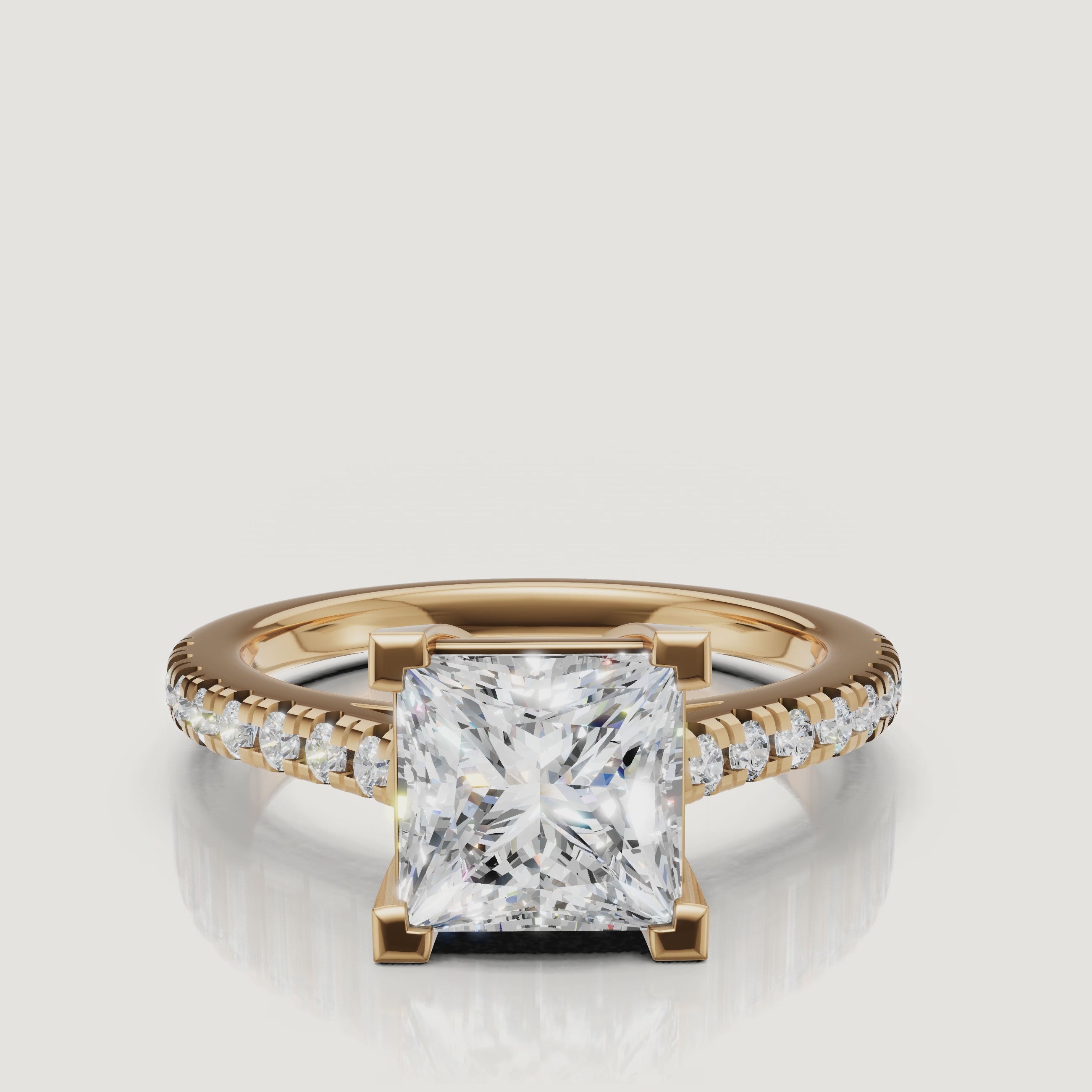 Yellow gold princess cut engagement ring cinematic jewelry video by Raul Diamonds