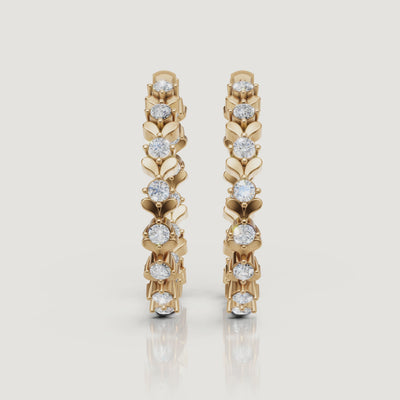 Yellow gold floral diamond hoop earrings cinematic jewelry video by Raul Diamonds