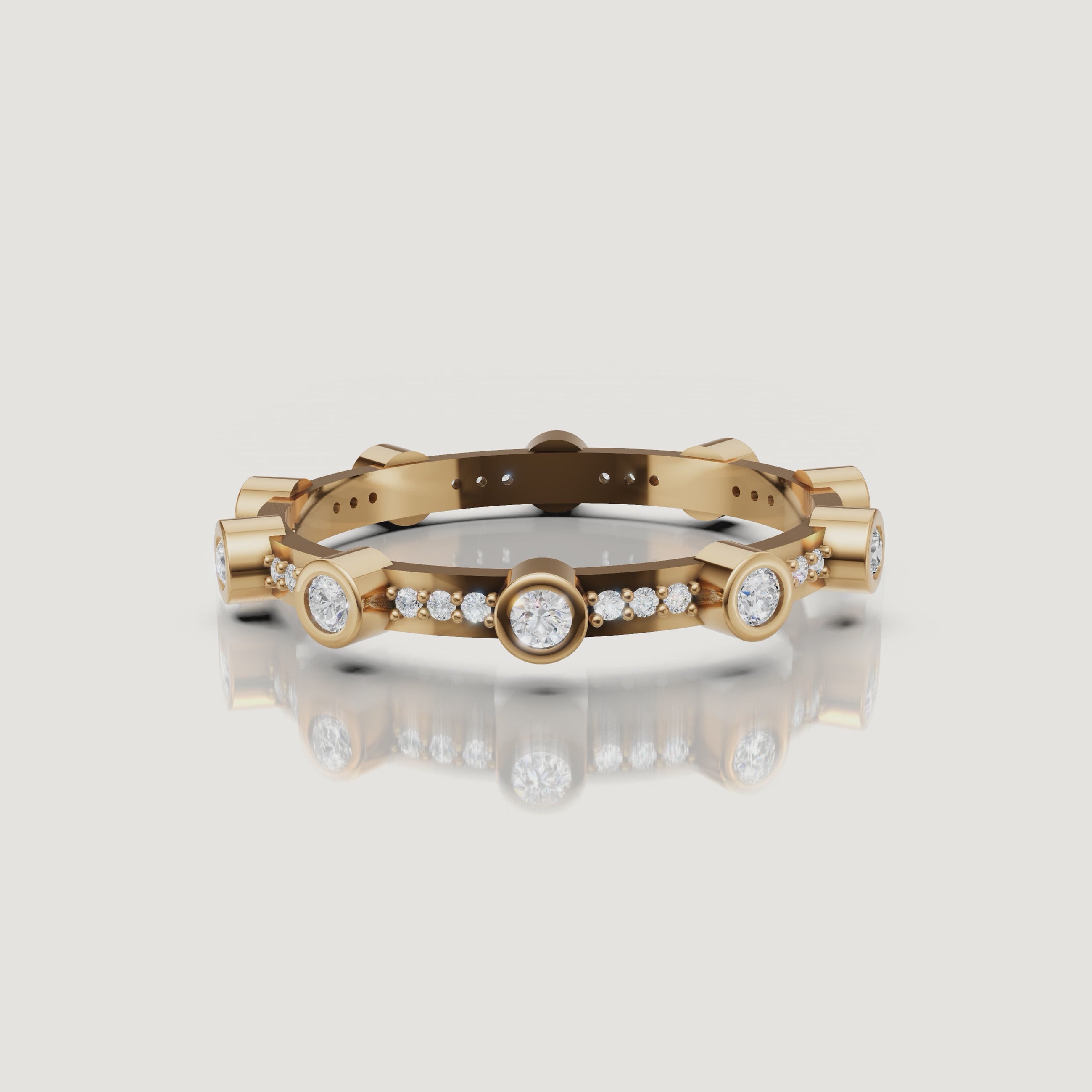 Yellow gold round diamond wedding band video by Raul Diamonds with sparkling eternity design