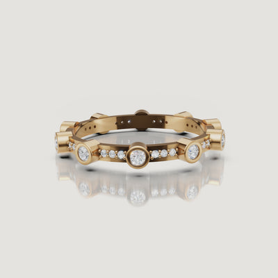 Yellow gold round diamond wedding band video by Raul Diamonds with sparkling eternity design