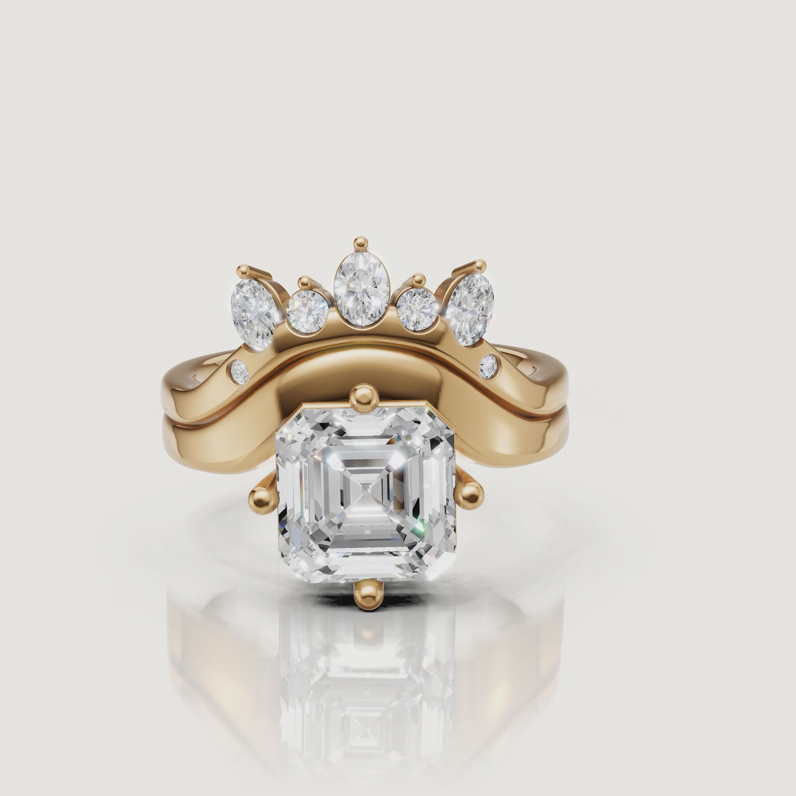Yellow Gold Asscher Cut Diamond Bridal Set Video by Raul Diamonds