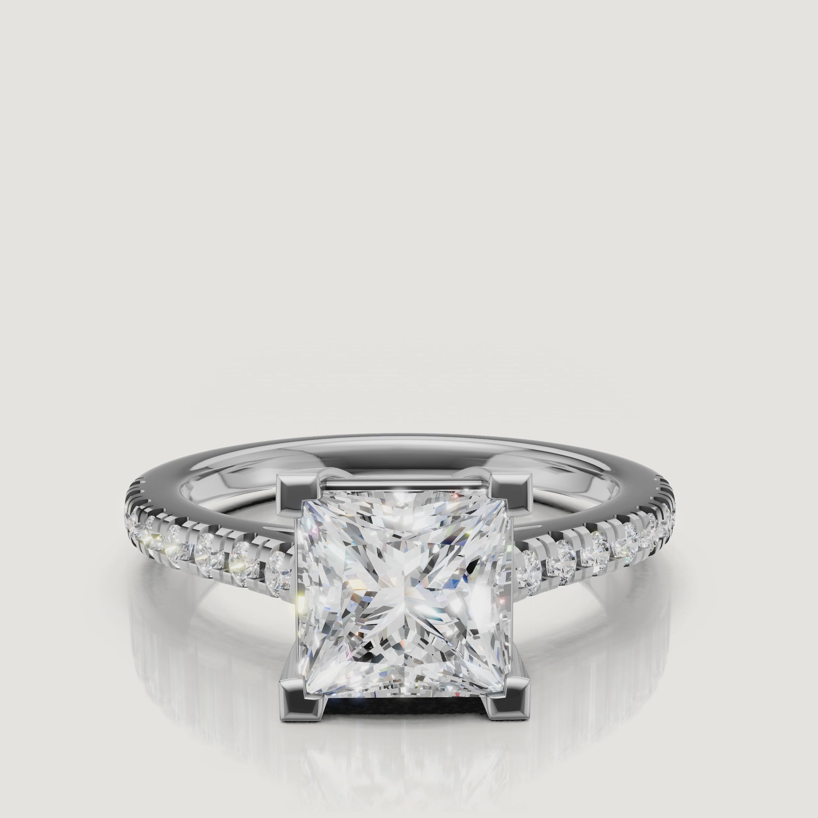 White gold princess cut engagement ring elegant brilliance video by Raul Diamonds