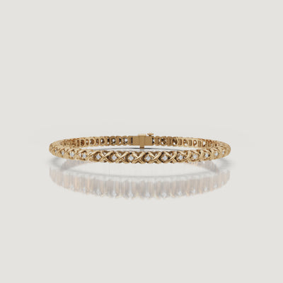 Luxury yellow gold diamond X-link bracelet video by Raul Diamonds with sparkling lab grown diamonds, cinematic close-up wrist shots, elegant movement, and premium fine jewelry styling