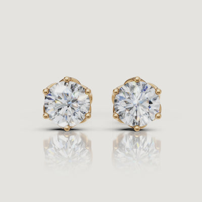 Yellow gold round solitaire diamond stud earrings sparkle video by Raul Diamonds