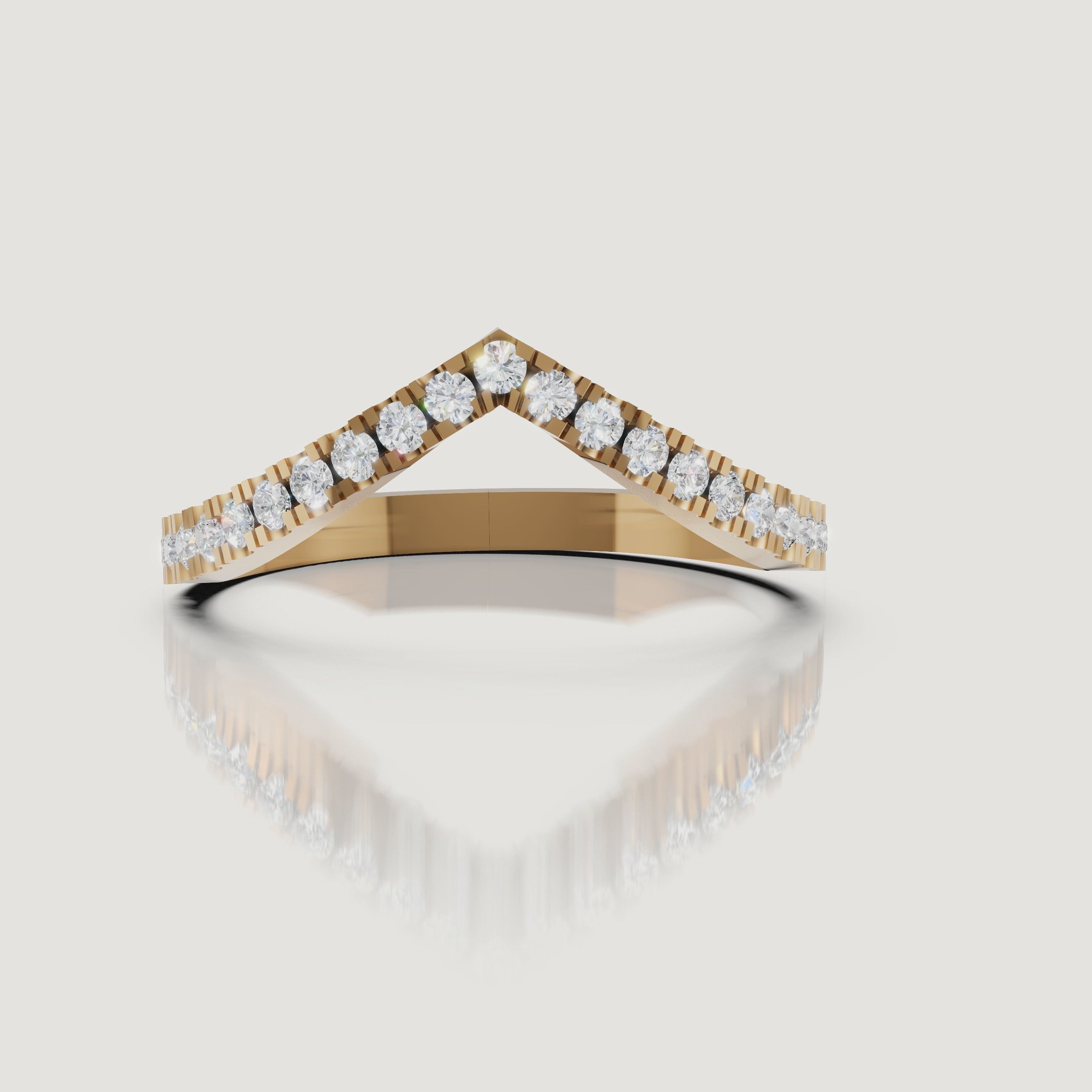 Yellow gold curved diamond wedding band video by Raul Diamonds with pavé diamonds
