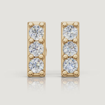 Yellow gold three stone diamond bar earrings sparkling jewelry video Raul Diamonds