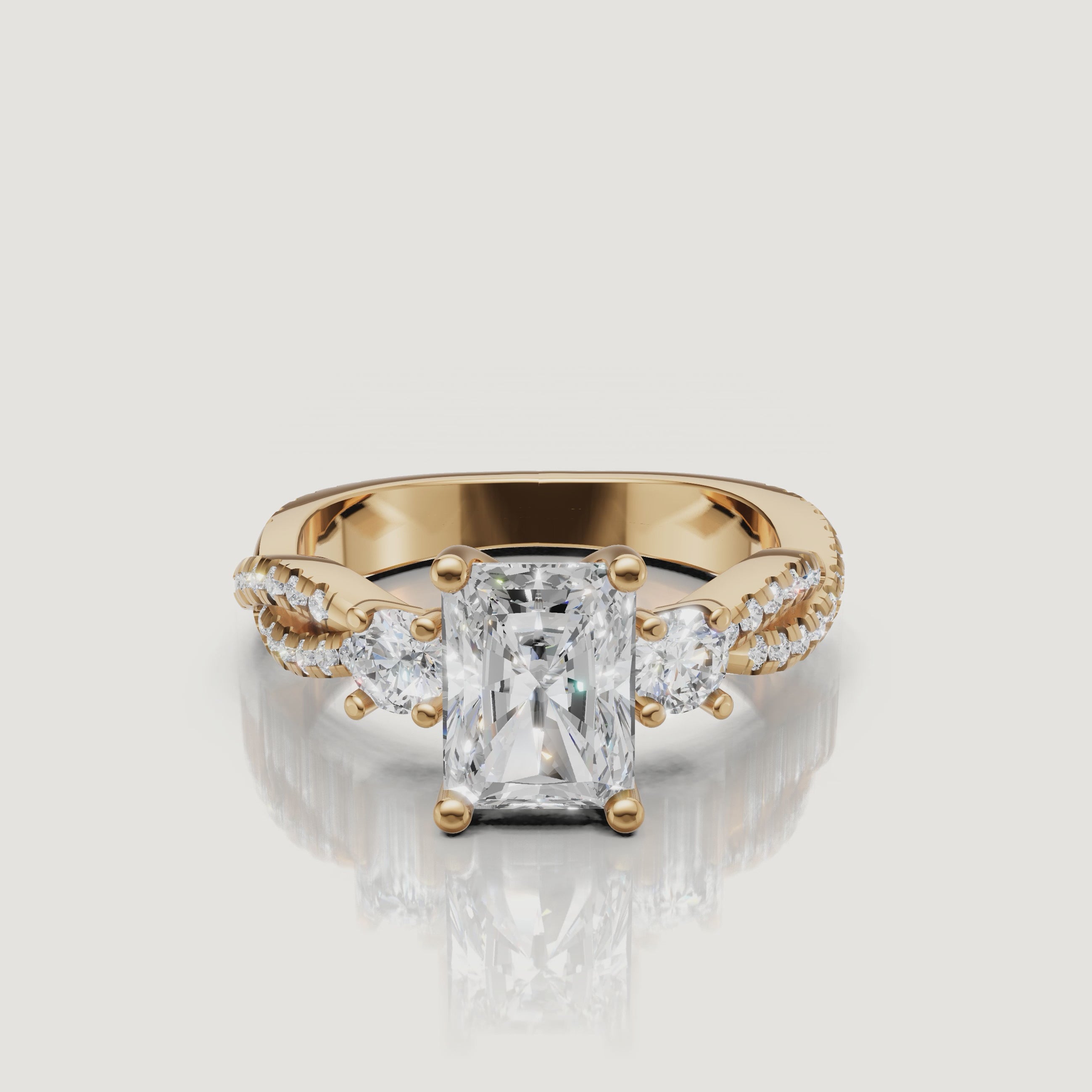 Radiant Three Stone Lab Diamond Ring Video in Yellow Gold – Raul Diamonds