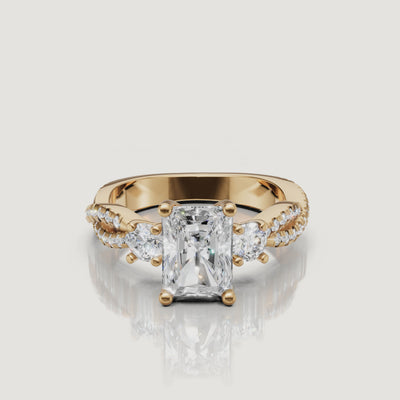 Radiant Three Stone Lab Diamond Ring Video in Yellow Gold – Raul Diamonds