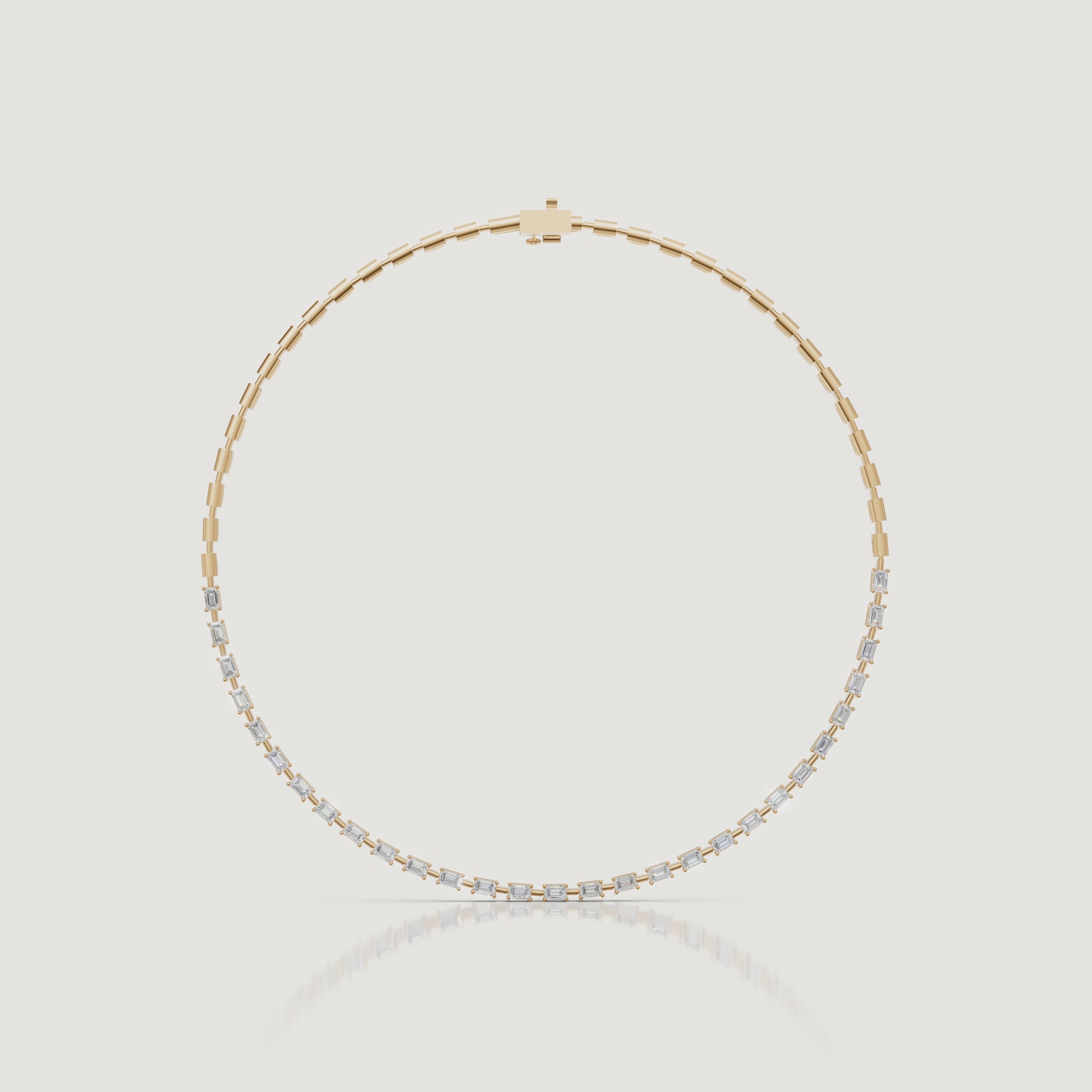 Yellow Gold Emerald Cut Lab Grown Diamond Tennis Necklace Video by Raul Diamonds