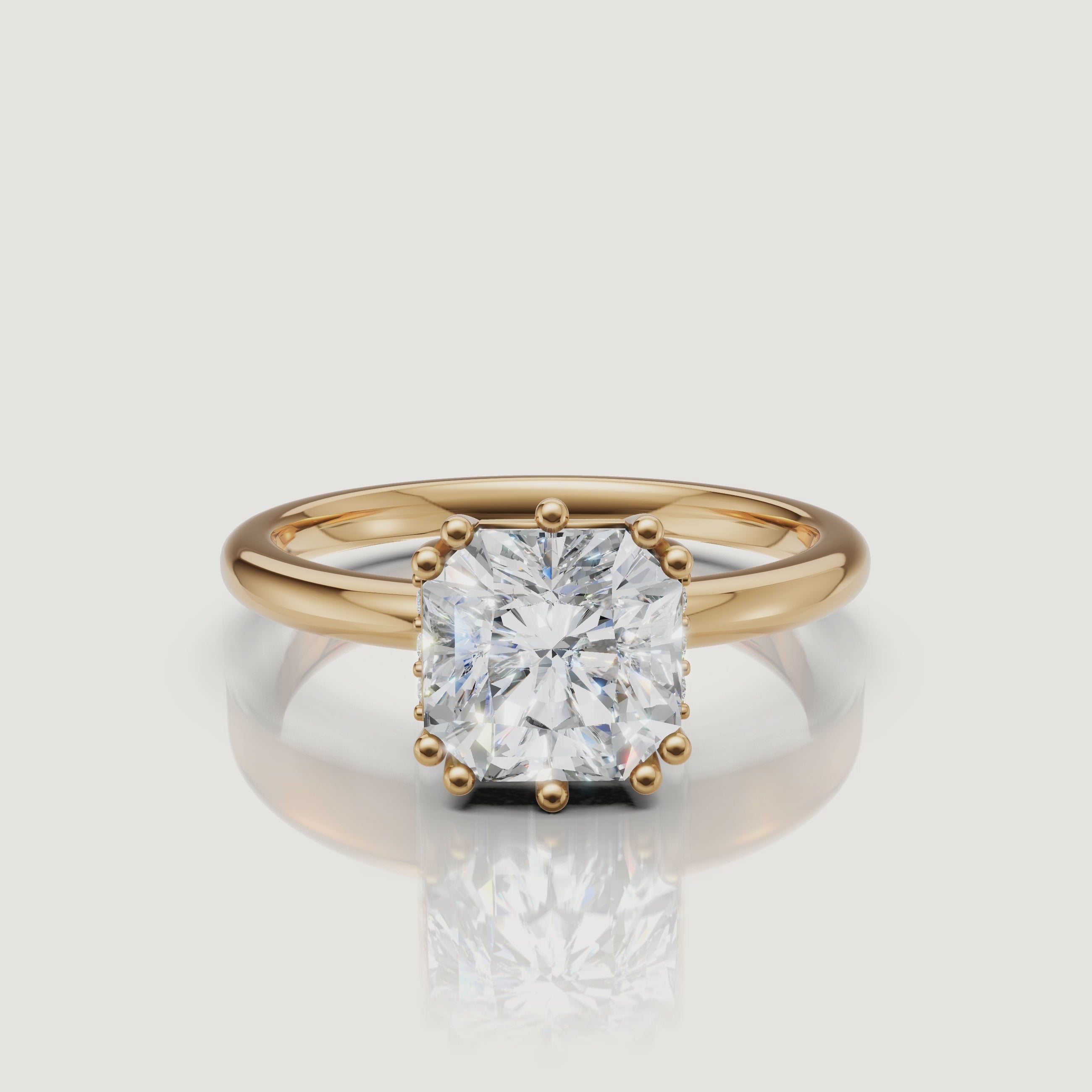 Asscher cut lab grown diamond engagement ring video in 14K yellow gold with hidden halo by Raul Diamonds