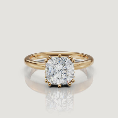 Asscher cut lab grown diamond engagement ring video in 14K yellow gold with hidden halo by Raul Diamonds