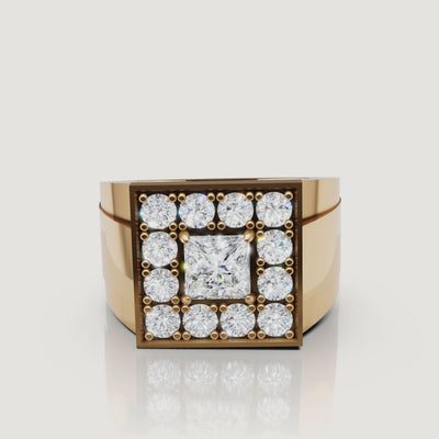 360 video of Raul Diamonds yellow gold princess cut diamond wedding band with halo design