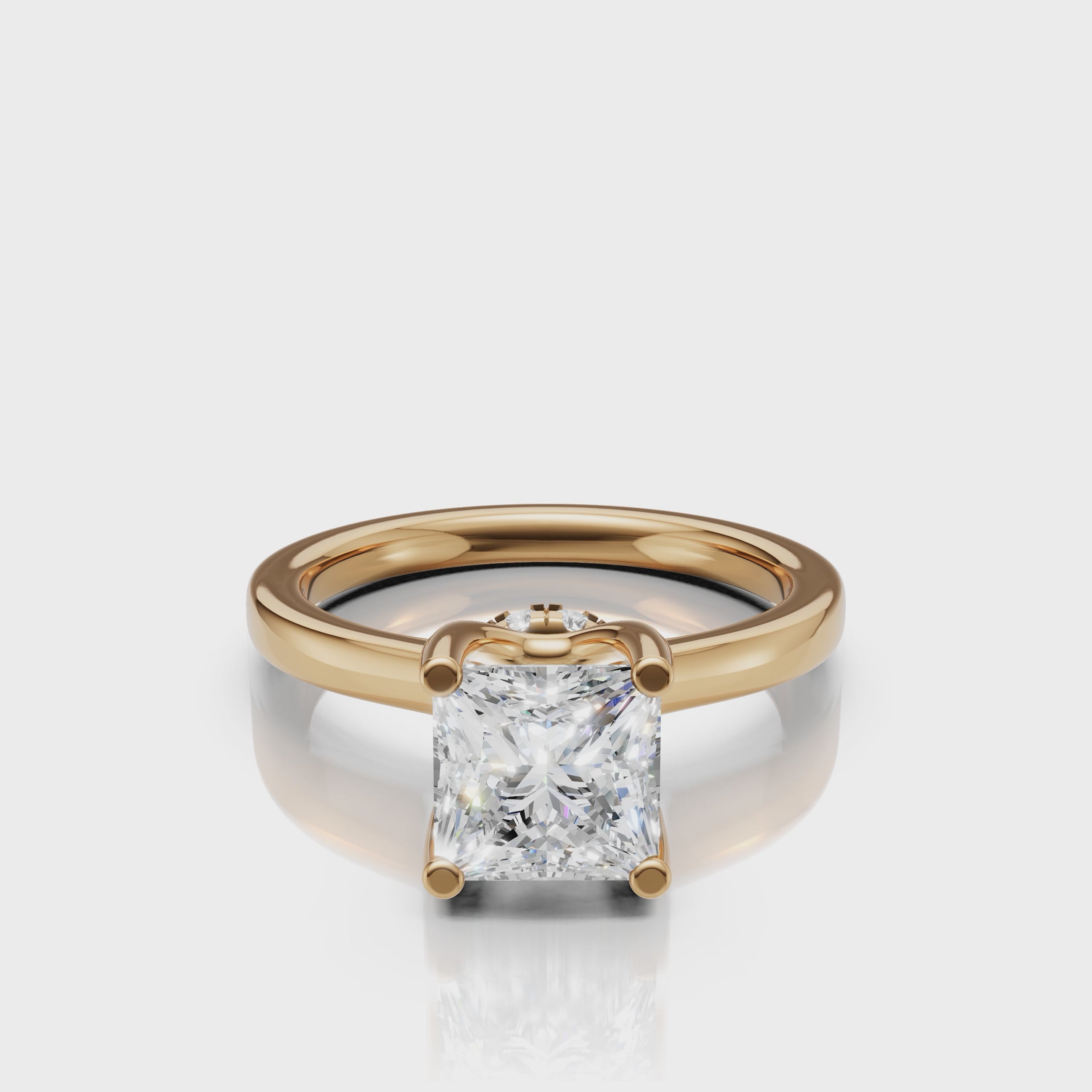 video of princess cut lab grown diamond solitaire engagement ring in 14k yellow gold