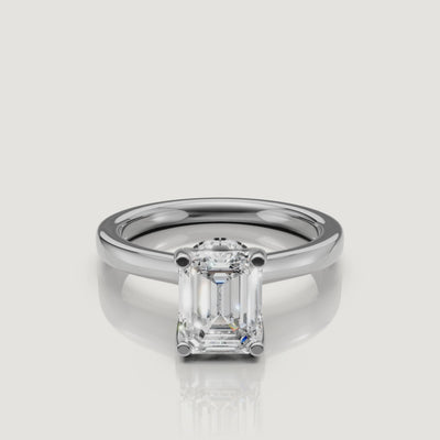 video of emerald cut lab grown diamond solitaire engagement ring in 14k white gold with hidden halo