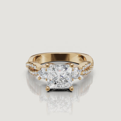 Princess Three Stone Lab Diamond Ring Video in Yellow Gold – Raul Diamonds