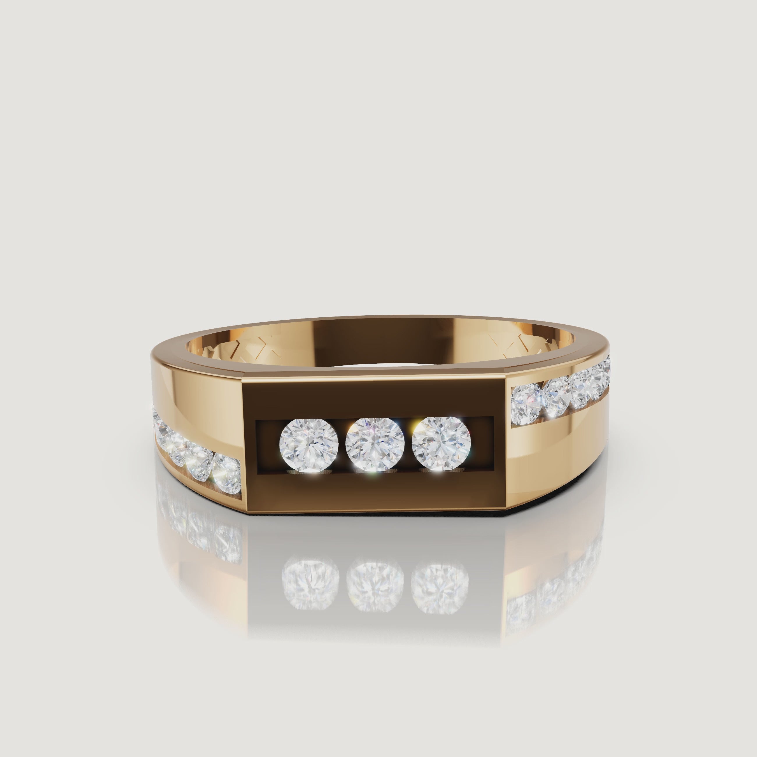 360 video of Raul Diamonds yellow gold channel set diamond wedding band for men