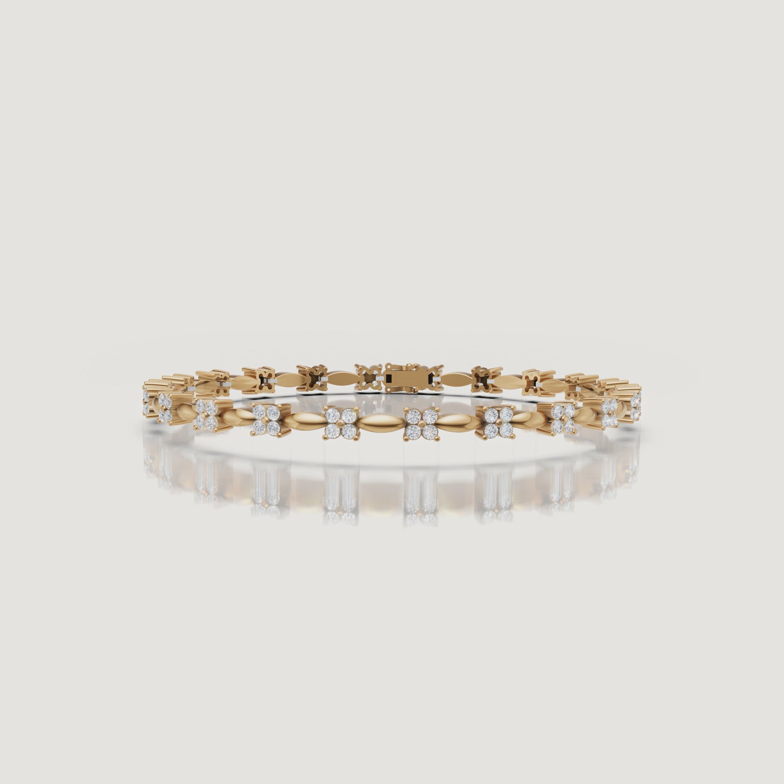 Luxury yellow gold floral diamond bracelet video by Raul Diamonds with sparkling lab grown diamonds, soft cinematic lighting, elegant wrist movement, and premium fine jewelry close-up details