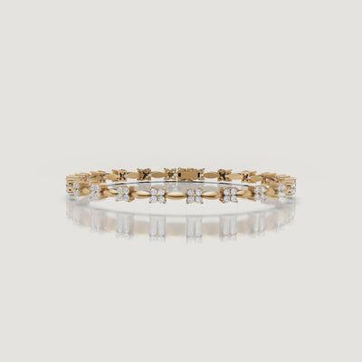 Luxury yellow gold floral diamond bracelet video by Raul Diamonds with sparkling lab grown diamonds, soft cinematic lighting, elegant wrist movement, and premium fine jewelry close-up details