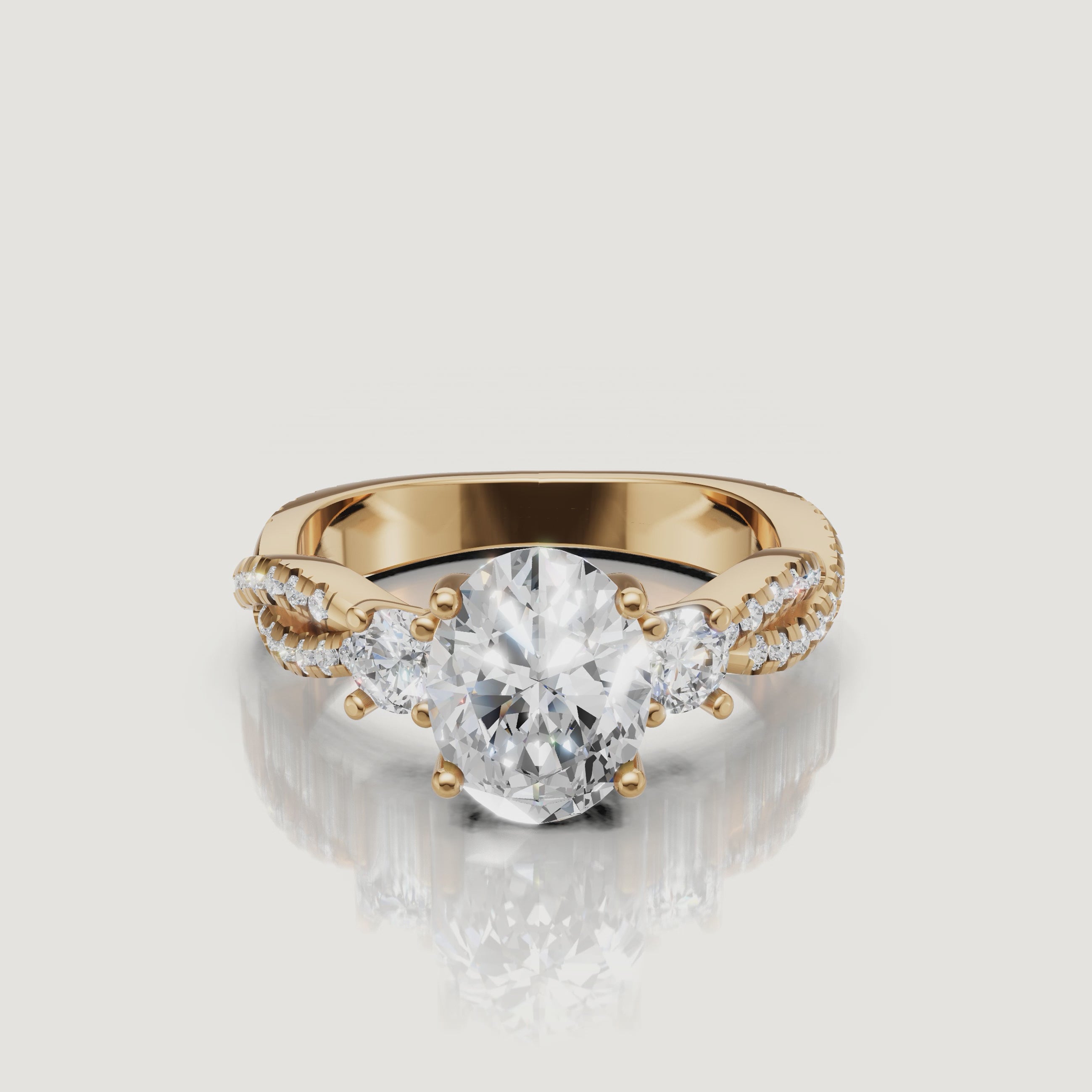 Oval Three Stone Lab Diamond Ring Video in Yellow Gold – Raul Diamonds