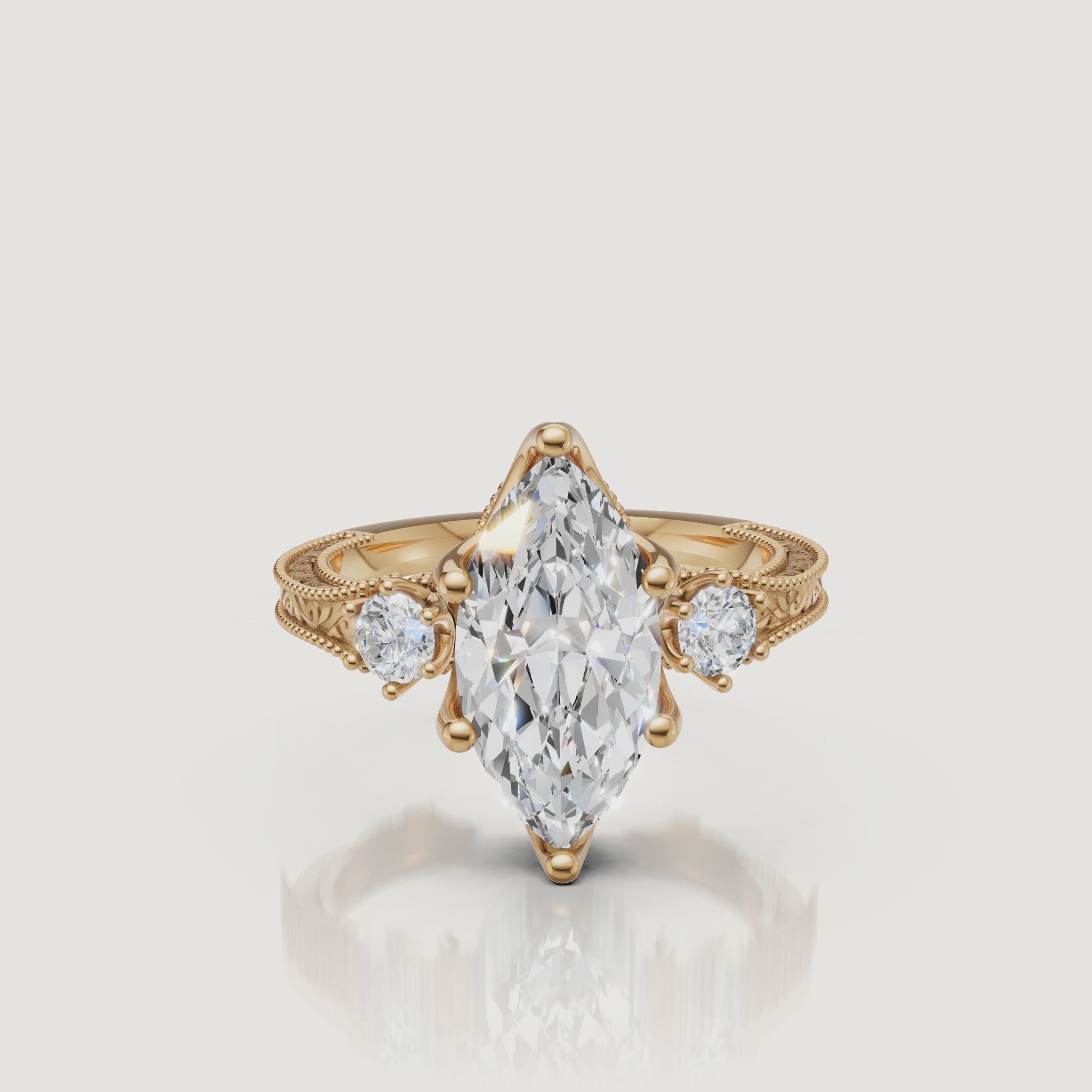 Yellow Gold Vintage Marquise Lab Diamond Ring Video – Raul Diamonds