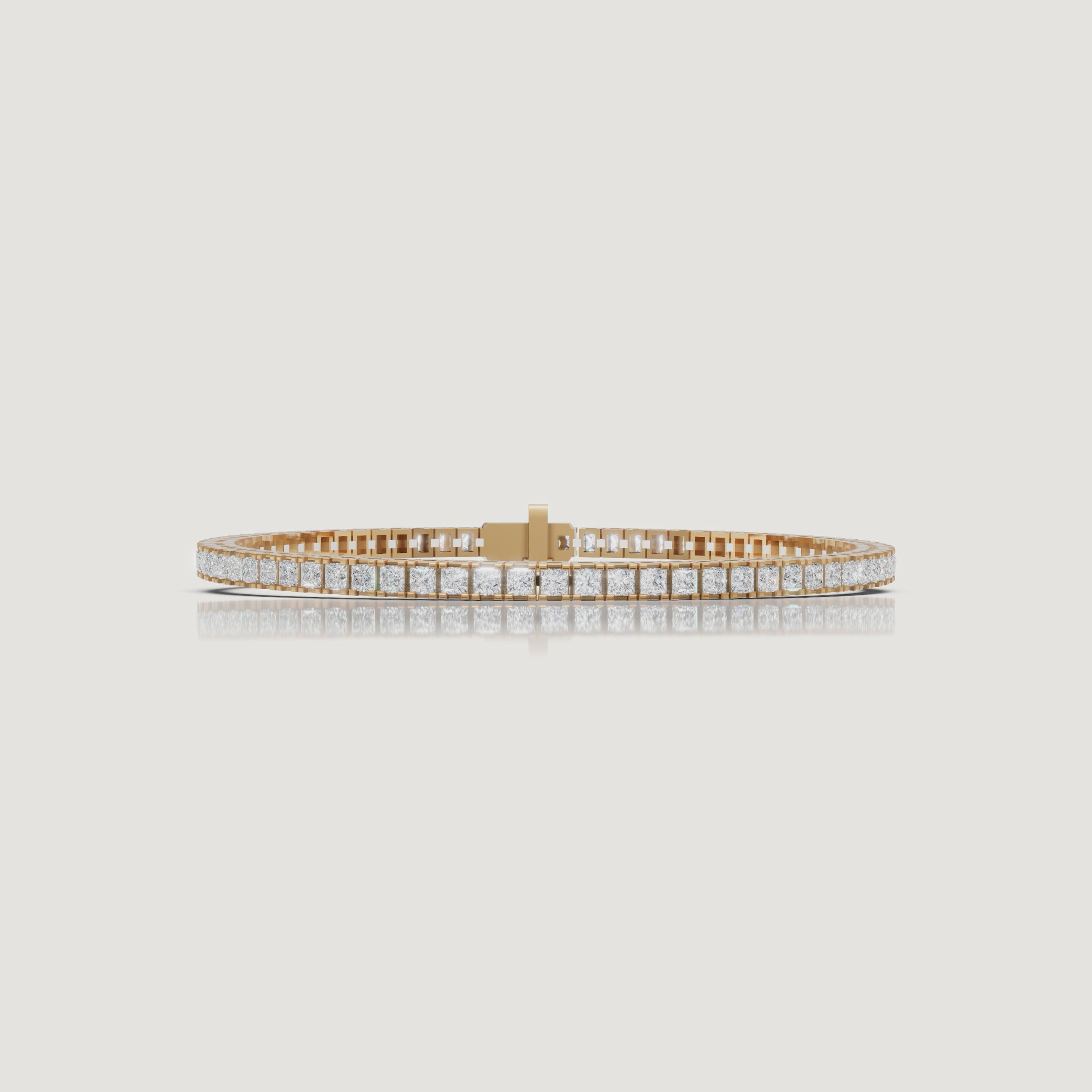 Yellow gold princess cut diamond tennis bracelet video by Raul Diamonds